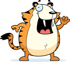 Cartoon Saber-Toothed Tiger Waving
