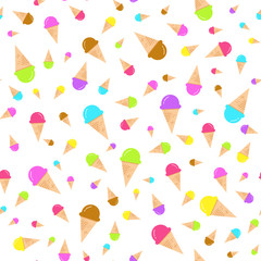 Colorful ice cream icon seamless pattern.