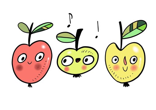 Illustration of three cartoon apples