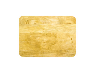 Wooden square plate isolated on white background from top view. Clipping path.
