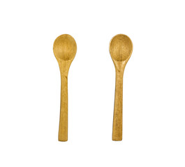 Two wooden spoon isolated on white background from top view. Clipping path.