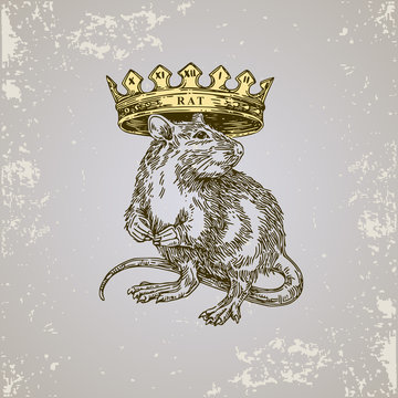 Chinese Horoscope. Rat. Sketch Tattoo. Vector Illustration.