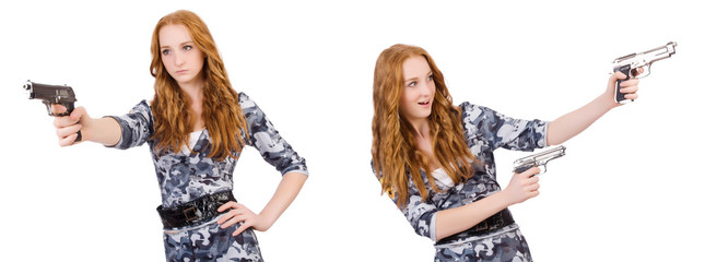 Woman soldier isolated on white