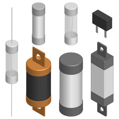 Set of different fuses in 3D, vector illustration.