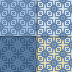 Geometric set of blue seamless patterns for design