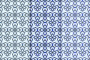 Fototapeta premium Geometric set of blue seamless patterns for design