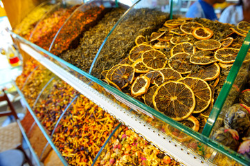 shop of east spices, set of multi-colored seasonings