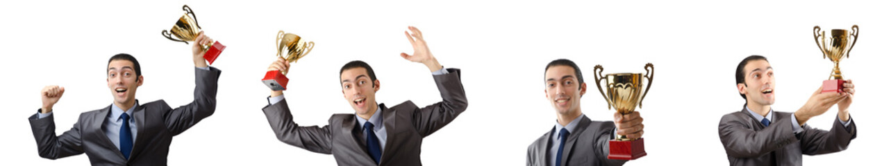 Collage of businessman receiving award