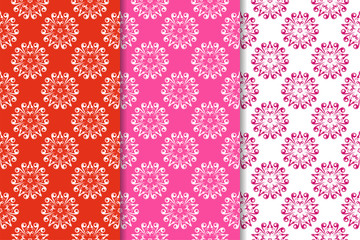 Set of red floral seamless patterns