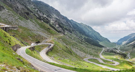 Fototapeta premium Panoramic view of the most famous and dangerous road in Europe is a Transfagarasan road in Carpathian mountains, Romania