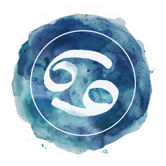cancer zodiac sign on watercolor background