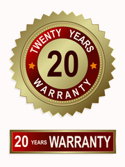 emblem of gold color with the text of twenty years warranty