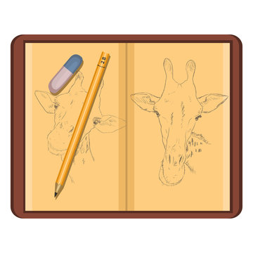 Vector Brown Notepad with Sketch Giraffe Drawings
