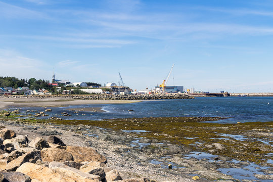 Matane Port coast view of Saint Lawrence River at summer