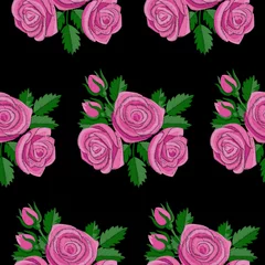 Foto op Canvas Pink Rose Embroidery Seamless Pattern © kronalux