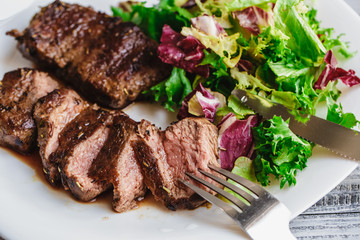 Steak with salad