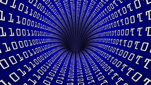 Binary Code Network tunnel hole 60 fps with binary symbols on the wall with possibility of slowing down and accelerating