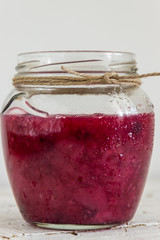 Jelly from black currant and berries . Autumn preservation. Healthy food.