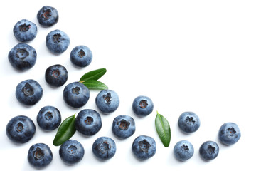blueberries isolated on white background. top view