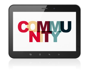 Social network concept: Tablet Computer with Community on  display