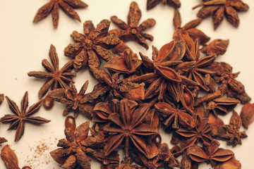 Pile of star anise fruits and seeds