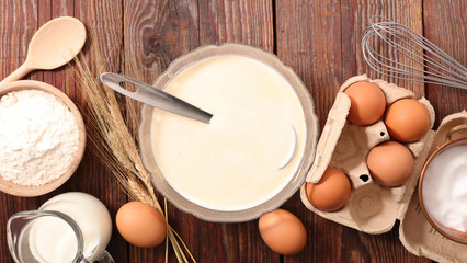 cooking pancake, dough with egg and milk