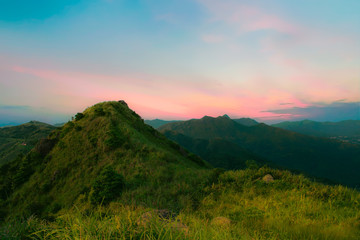 Mountain valley during sunset. Natural summer landscape in hong kong - obrazy, fototapety, plakaty