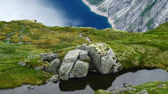 View near Trolltunga to Fjord and water