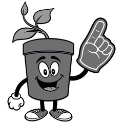 Potted Plant with Foam Finger Illustration