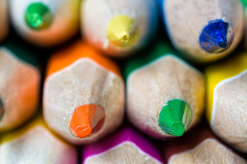 Sharps of sharpened colored pencils, macro