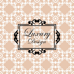 Ornate background, vintage ornamental pattern, label, for packaging and design of luxury products. Made with black frame isolated on colored background. Vector illustration.