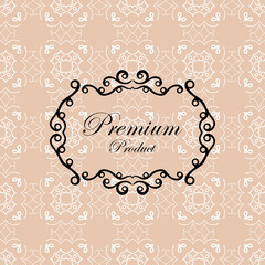 Ornate background, vintage ornamental pattern, label, for packaging and design of luxury products. Made with black frame isolated on colored background. Vector illustration.