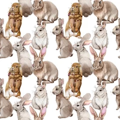 Fototapete Hase Wildtiermuster des Kaninchens im Aquarellstil. Vollständiger Name des Tieres: Kaninchen. Aquarell wildes Tier für Hintergrund, Textur, Wrapper-Muster oder Tätowierung.