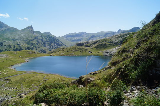 Pyr&eacute;n&eacute;es, lac, Gabas ciel, pic, refuges, vaches, animaux, amou