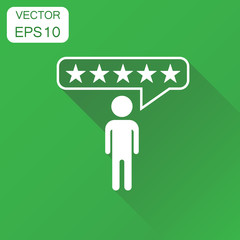 Customer reviews, rating, user feedback icon. Business concept rating pictogram. Vector illustration on green background with long shadow.