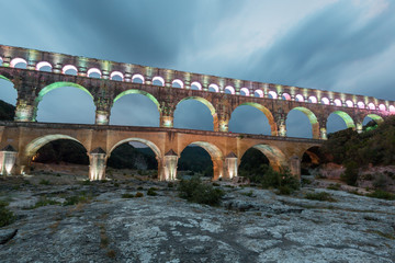 Fototapeta na wymiar Famous roman bridge Pont du Gard near Avignon city, Provence, France