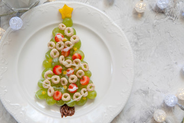 Green grapes cute Christmas tree - dessert snack breakfast for kids