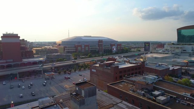 Aerial establishing shot The Dome at Americas Center 4k 60p