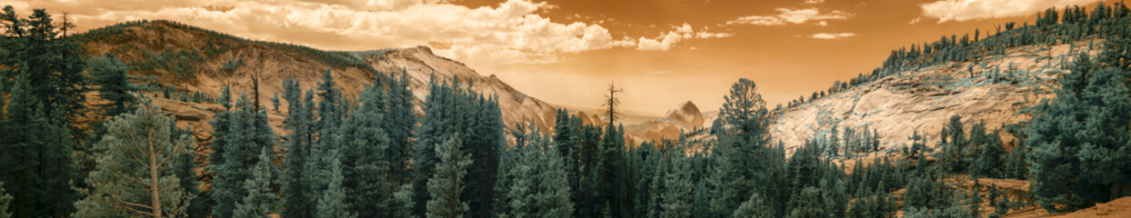 Panorama of Yellowstone National Park in infrared