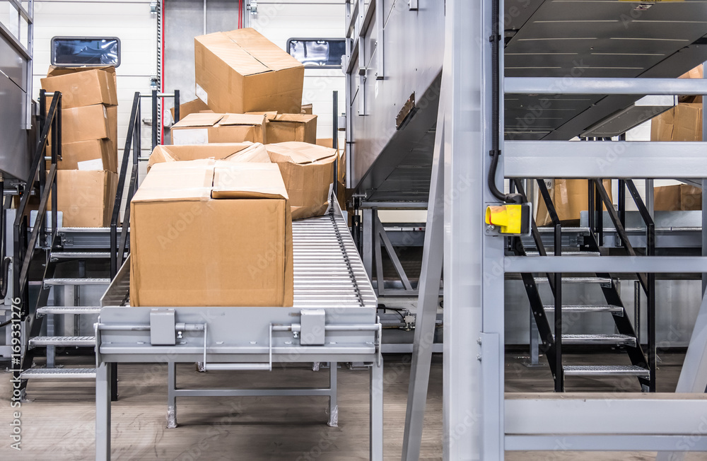 Wall mural parcels transported on conveyors