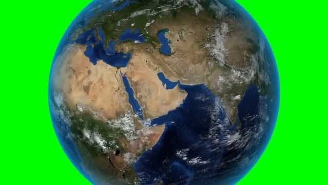 Libya. 3D Earth in space - zoom in on Libya outlined. Green screen background