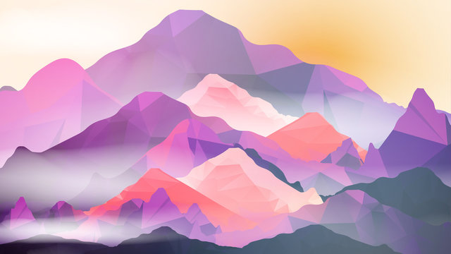 Geometric Mountain and Sunset Background - Vector Illustration.