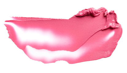 Smudged pink lipstick isolated on white background