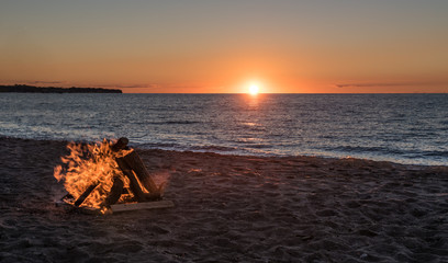 Sunset and Bonfire on the Beach