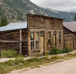 Closeup view of abandoned cabin in the gold and silver mining quasi-ghost town of St. Elmo near Buena Vista, Colorado, U.S.A.