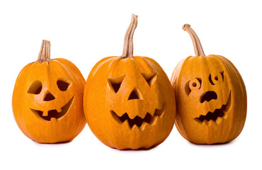 Halloween pumpkin, funny face isolated on white background