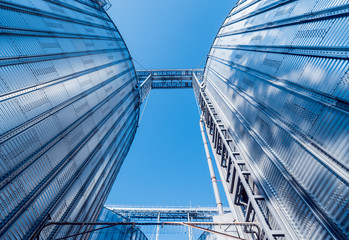 Modern silos for storing grain harvest. Agriculture.