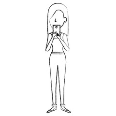 beautiful businesswoman with smartphone avatar vector illustration design