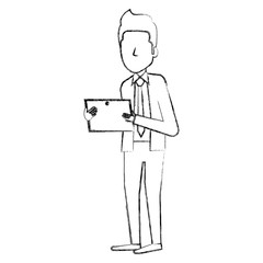 elegant businessman with tablet avatar character vector illustration design