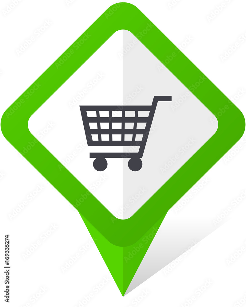 Poster cart green square pointer vector icon in eps 10 on white background with shadow.